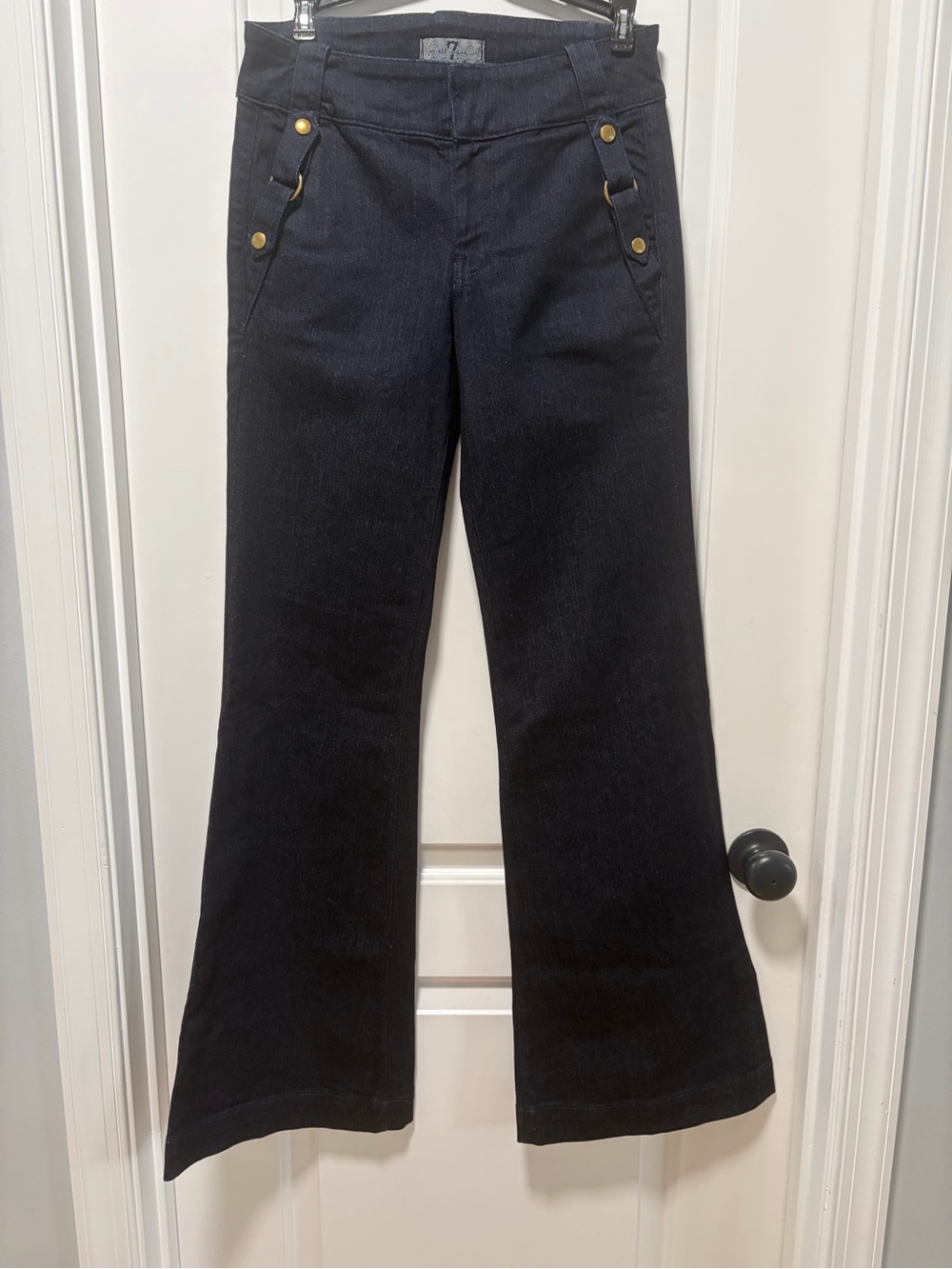 7 For All Mankind size 27 Harness Trouser Jeans Dark Denim Flare Leg Mid Rise